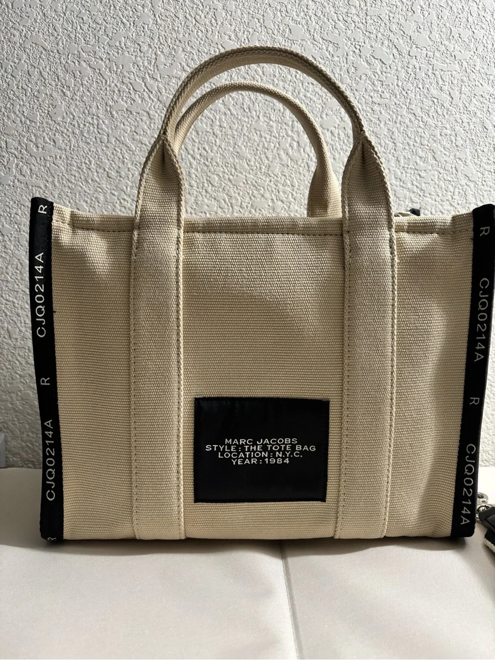 Marc Jacobs Cream Canvas 'The Tote Bag' with Black Logo